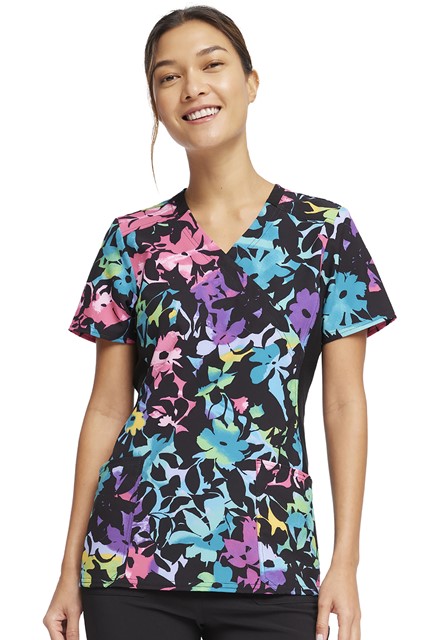 Bluza medyczna damska o wzorze Rainbow Fleurs