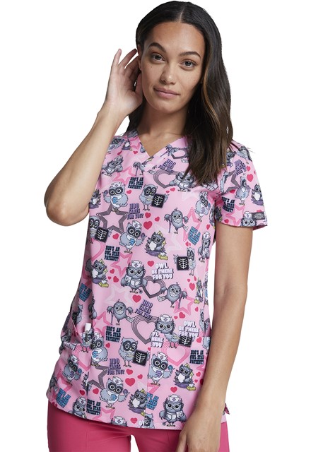 Bluza medyczna damska o wzorze Hoo Cares For You