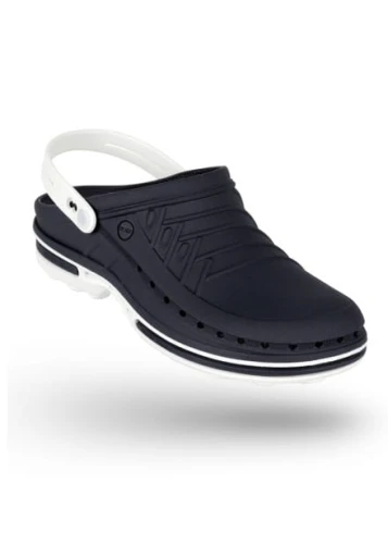 Buty Clog unisex z paskiem granatowo-białe