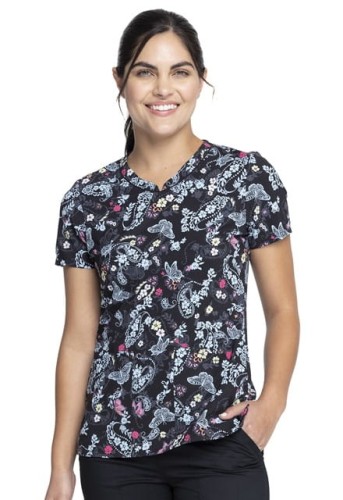 Bluza medyczna damska o wzorze Flutter Blooms
