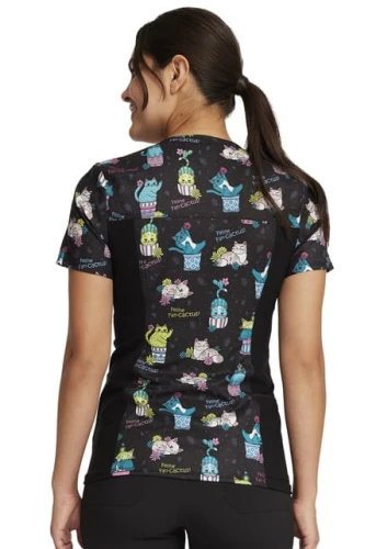 Bluza medyczna damska o wzorze Feline Fan-cactus