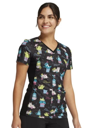 Bluza medyczna damska o wzorze Feline Fan-cactus