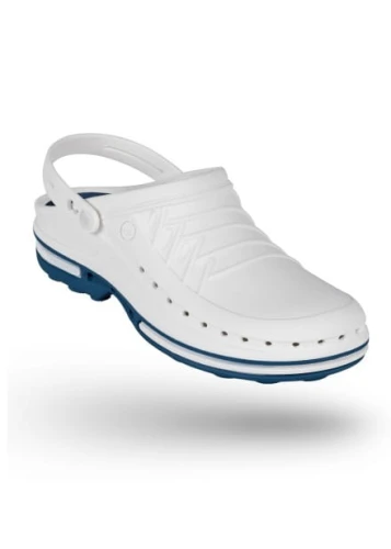 Buty Clog unisex z paskiem biało-granatowe