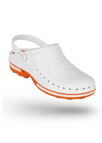 Buty Clog unisex z paskiem biało-pomarańczowe